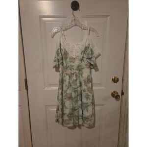 Disney Princess Floral Lace Dress Women's Medium Green Pink Cottagecore Flutter